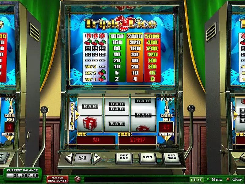 Main Screen Reels - Triple Dice PlayTech Slots Game