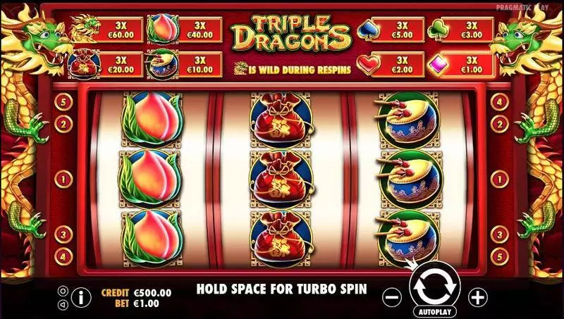 Main Screen Reels - Triple Dragons Pragmatic Play Slots Game