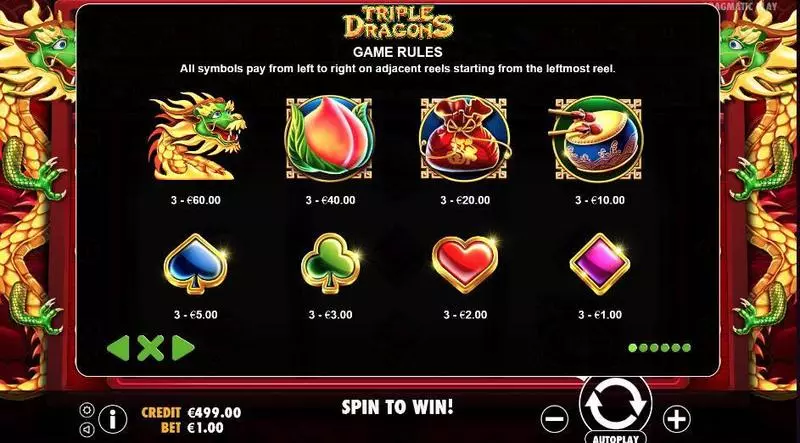 Info and Rules - Triple Dragons Pragmatic Play Slots Game