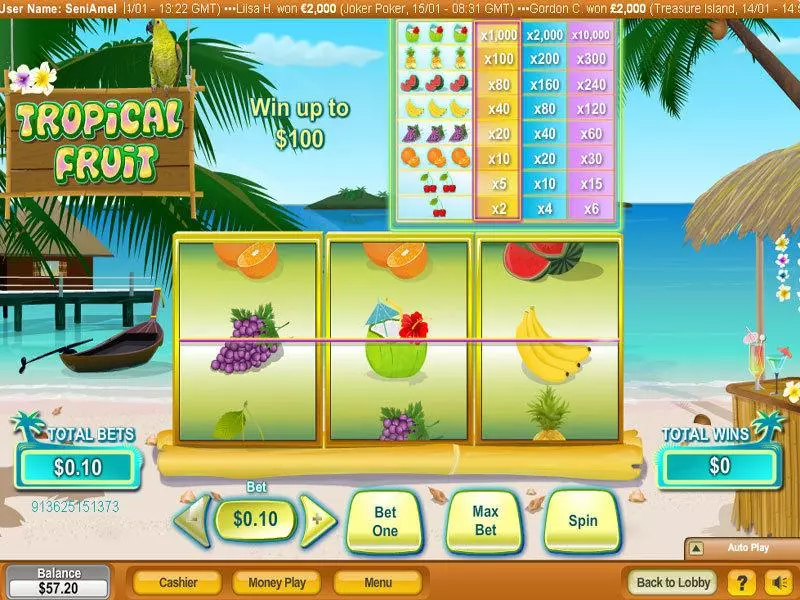 Main Screen Reels - Tropical Fruit NeoGames Slots Game