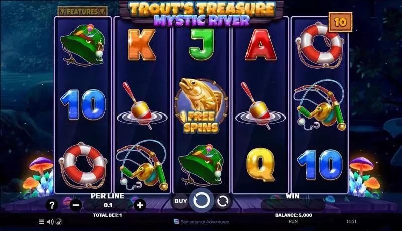 Main Screen Reels - Trout’s Treasure - Mystic River Spinomenal Slots Game