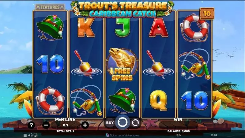 Main Screen Reels - Trout’s Treasure – Caribbean Catch Spinomenal Slots Game