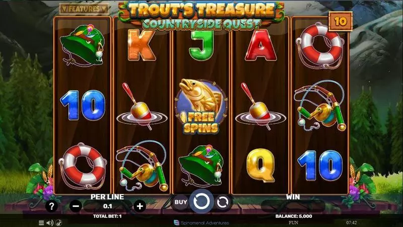 Main Screen Reels - Trout’s Treasure – Countryside Quest Spinomenal Slots Game