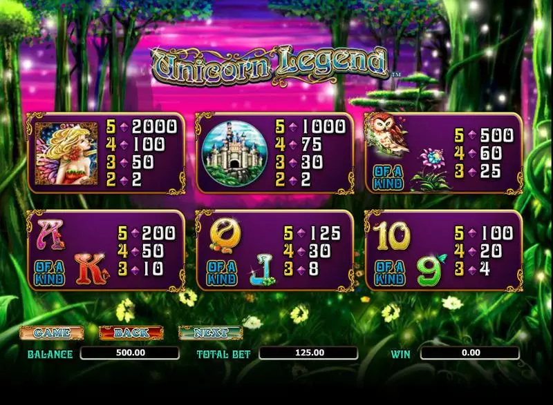 Info and Rules - Unicorn Legend Amaya Slots Game