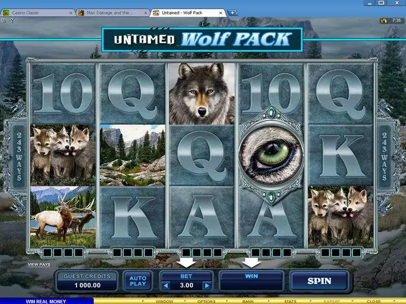 Main Screen Reels - Untamed - Wolf Pack Microgaming Slots Game