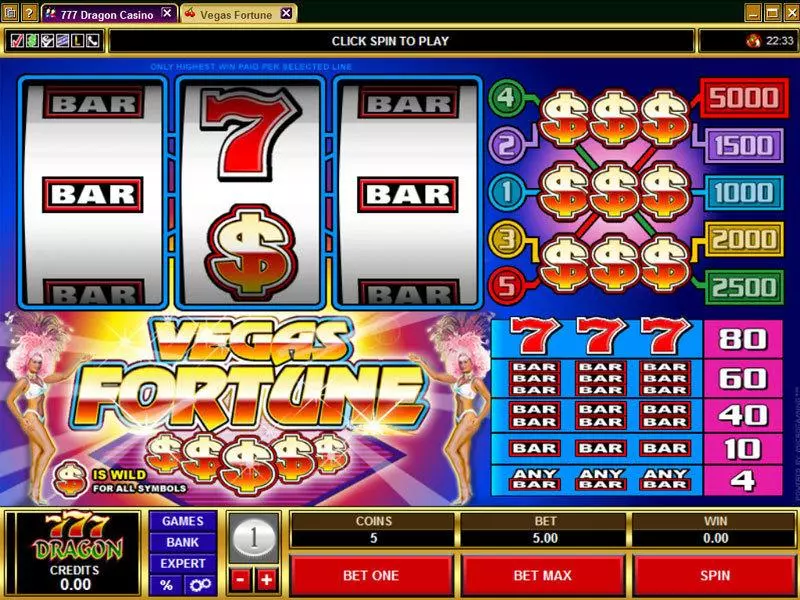 Main Screen Reels - Vegas Fortune Microgaming Slots Game