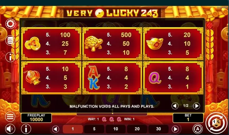 Info and Rules - Very Lucky 243 1Spin4Win Slots Game