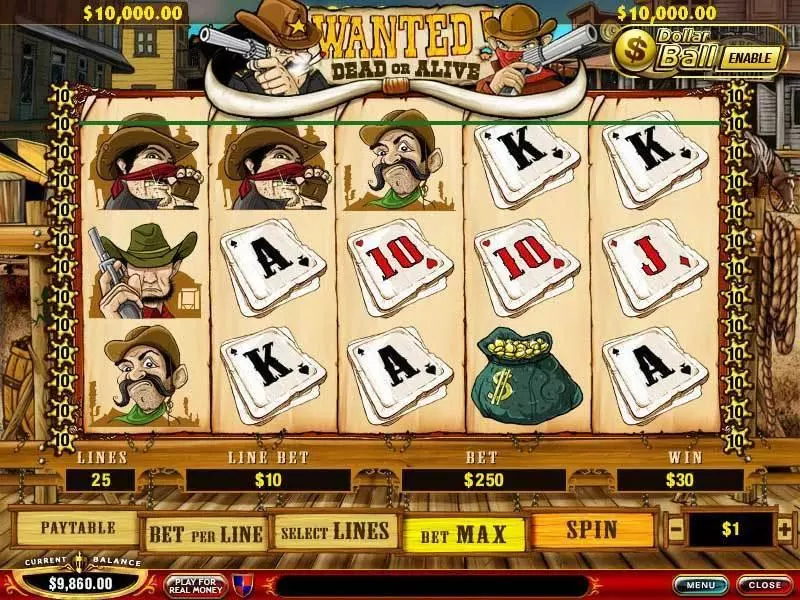 Main Screen Reels - Wanted Dead or Alive PlayTech Slots Game