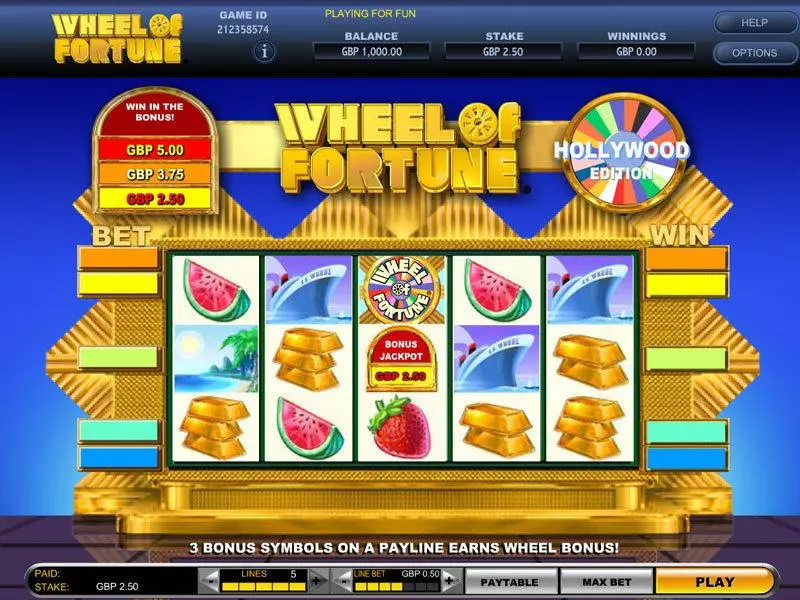 Main Screen Reels - Wheel of Fortune Hollywood Edition IGT Slots Game