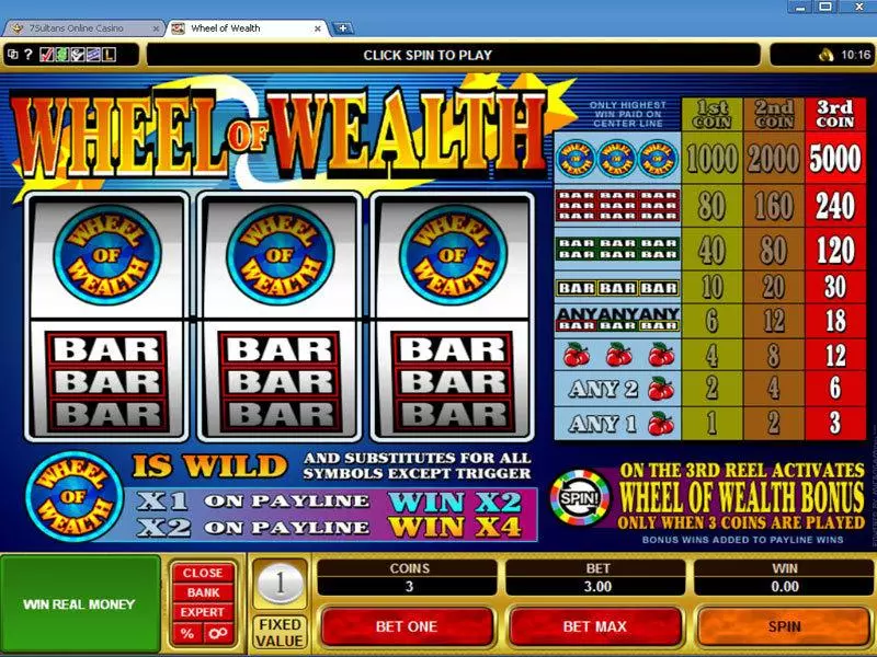 Main Screen Reels - Wheel of Wealth Microgaming Slots Game