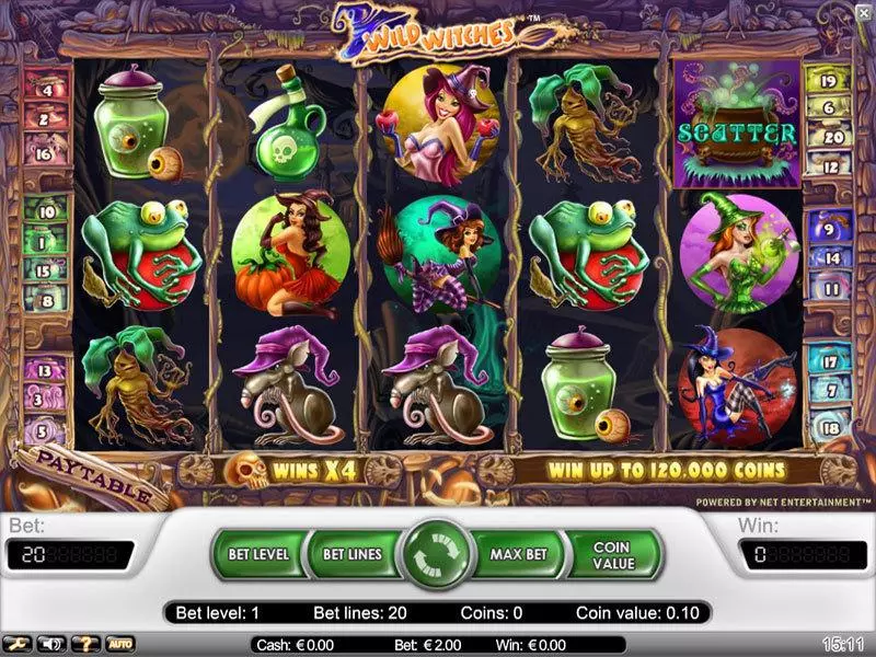 Main Screen Reels - Wild Witches NetEnt Slots Game