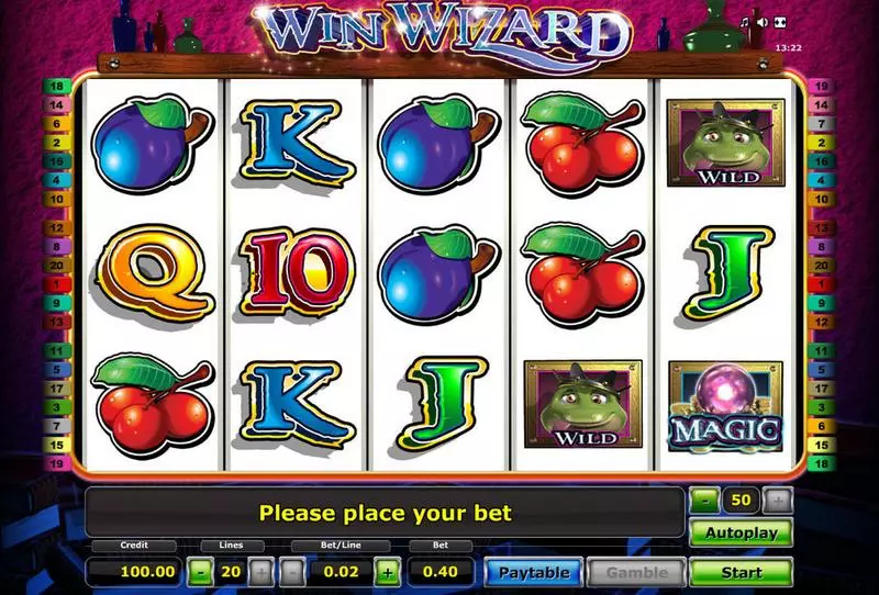 Main Screen Reels - Win Wizard Novomatic Slots Game