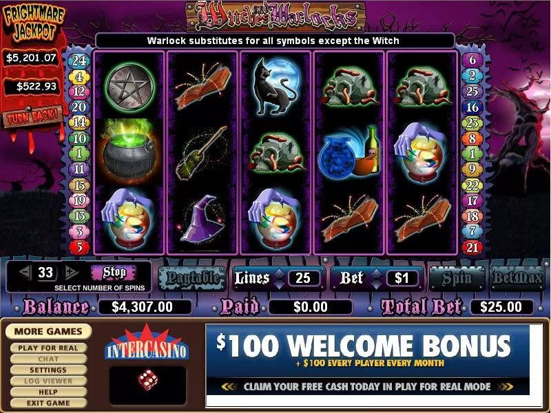 Main Screen Reels - Witches and Warlocks CryptoLogic Slots Game