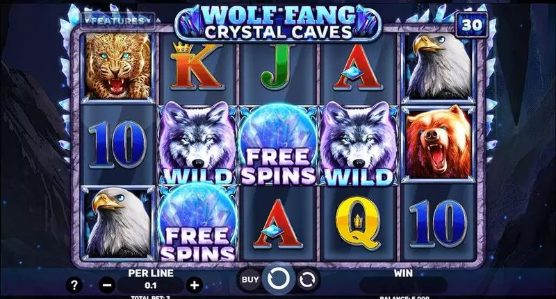 Main Screen Reels - Wolf Fang – Crystal Caves Spinomenal Slots Game