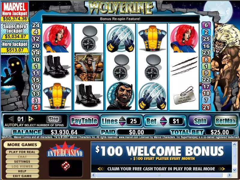 Main Screen Reels - Wolverine CryptoLogic Slots Game