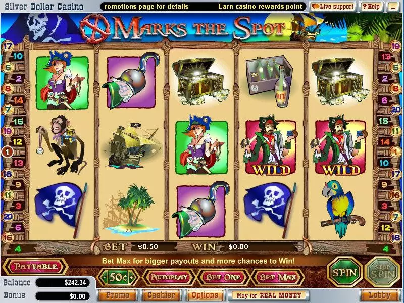 Main Screen Reels - X Marks The Spot WGS Technology Slots Game