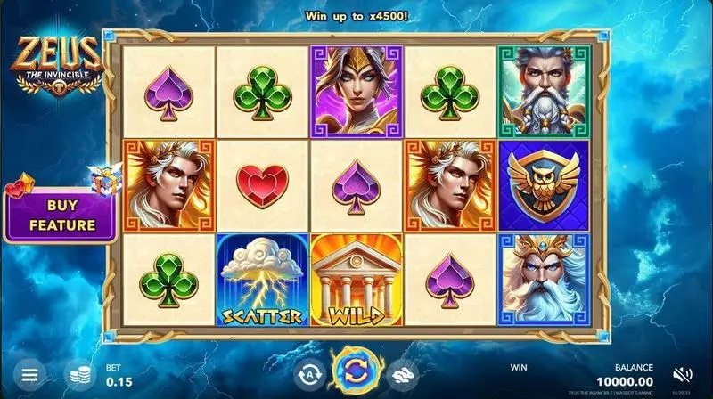 Main Screen Reels - Zeus the Invincible Mascot Gaming Slots Game